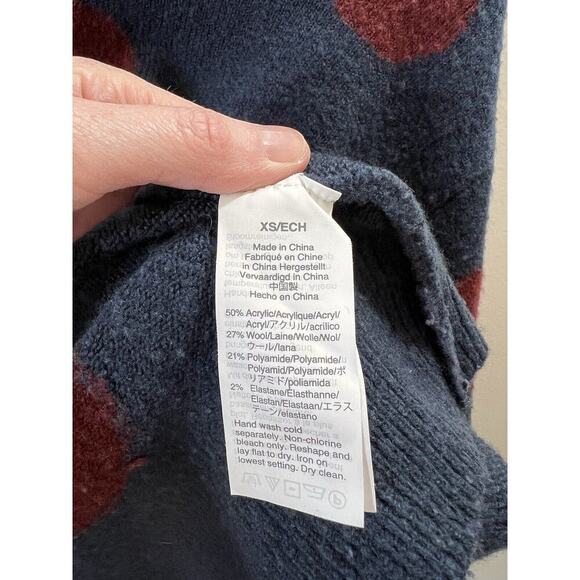 Madewell Women's Wool Sweater Size XS Navy Burgundy Polka Dot Preppy Warm Cozy - Picture 4 of 7